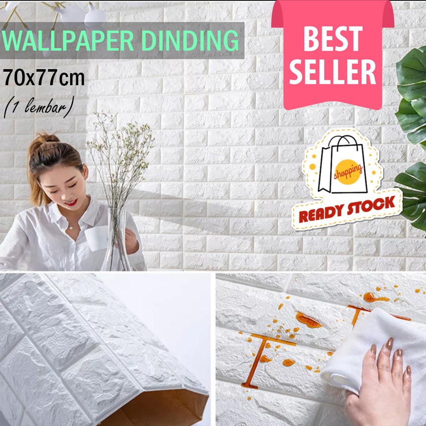 Jual Sticker Wallpaper Dinding 3D Embosed 77 x 70 cm Stiker Model Bata