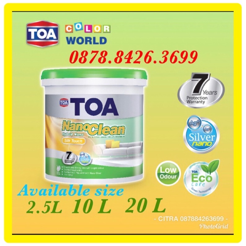 Jual Cat Tembok TOA NanoClean SilkTouch Interior semi gloss (Tinting