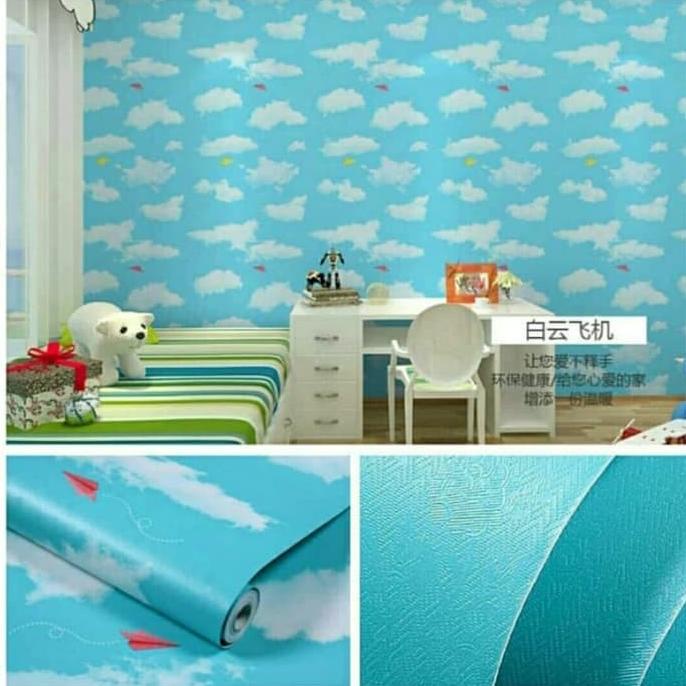 Jual Wallpaper Sticker Dinding Karakter Awan Tosca Pesawat Kertas