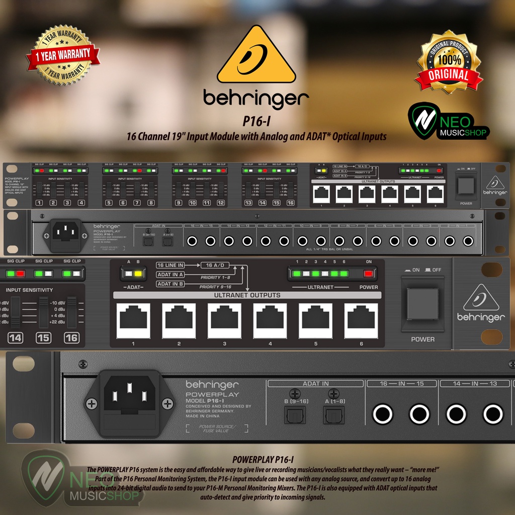 Jual Behringer P16i 16 Channel 19'' Input Module with Analog and ADAT