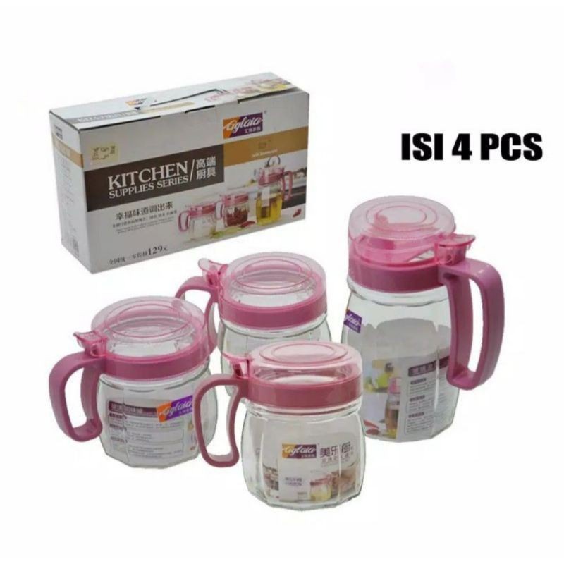 Jual KITCHEN JAR SET ISI 4 TOPLES GARAM DAPUR TEMPAT BUMBU OIL POT