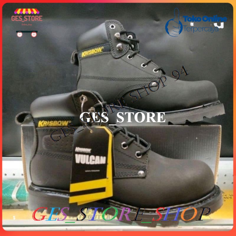 Jual Krisbow sepatu safety Vulcan 6 Inch Black & Brown/safety Shoes/Sepatu proyek/besi/sepatu