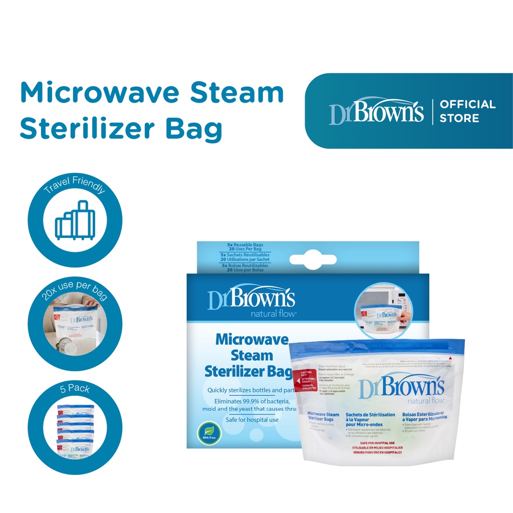 Jual Dr.Brown's Microwave Steam Sterilizer Bag, 5Pack (20 uses per Bag