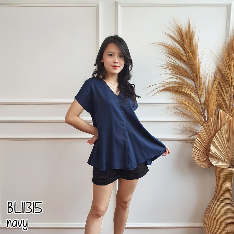 Jual Blouse wanita / cewek leher vneck warna polos lengan pendek