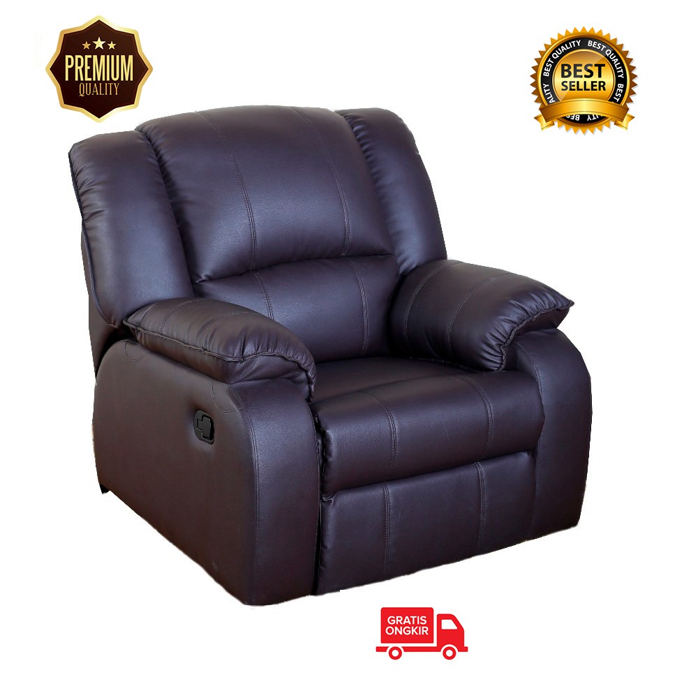 Jual Sofa Kulit Asli Recliner Minimalis DYONA 1 dudukan Shopee Indonesia