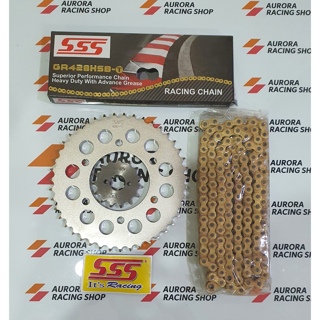 Jual GEAR SET SSS 428 VIXION OLD / NEW VIXION NVL / NVA / MX KING 150 & RANTAI SSS 428 HSBT GOLD