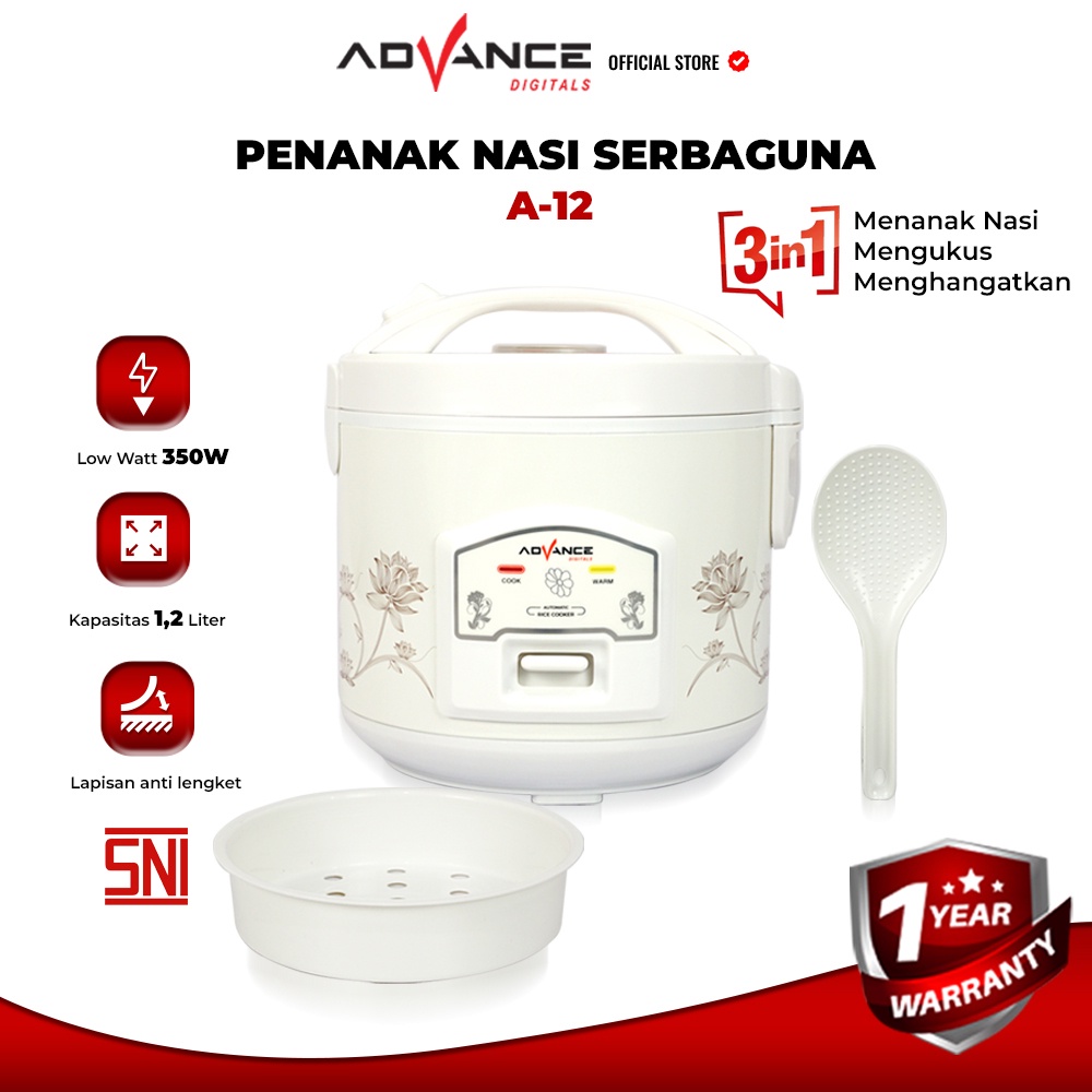Jual Rice Cooker Advance A12/A20 1,2 Liter / 1,8 Liter Penanak Nasi 3in1 350 Watt Garansi Resmi