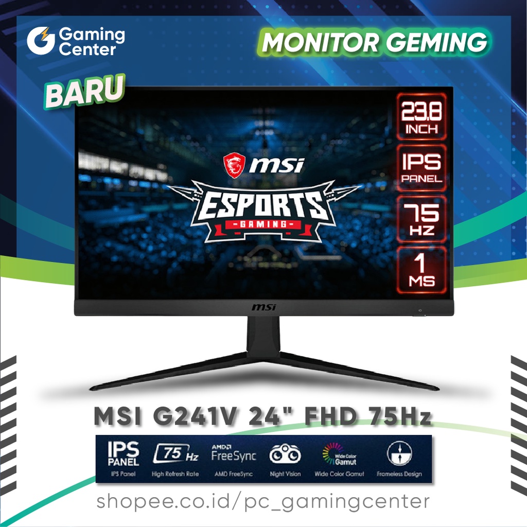 Jual Monitor 24 Inch Gaming 75hz MSI G241V FHD IPS Gaming Optix Monitor Murah Shopee Indonesia