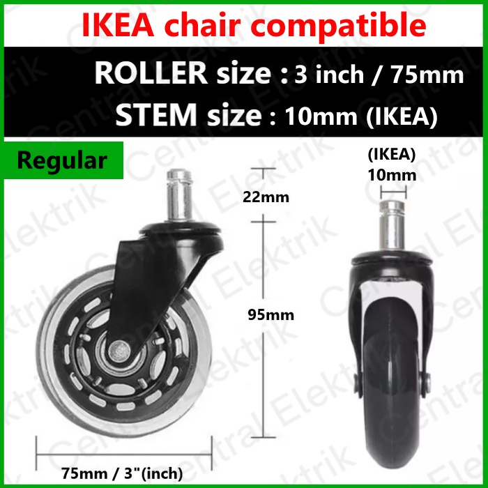 Jual Original Roda Kursi rollerblade IKEA compatible PU 10mm 3
