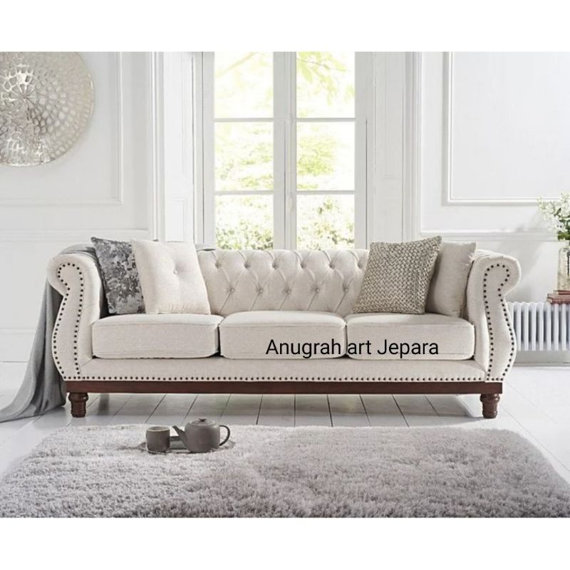 Jual sofa chesterfield mewah bahan kain fabric premium Shopee Indonesia
