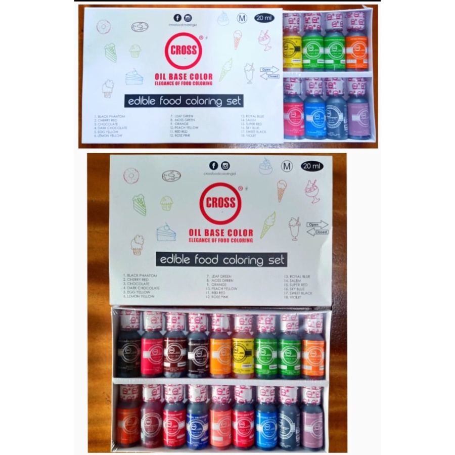 Jual CROSS Food Coloring Set (18 warna 20ml) Pewarna Makanan Oil Based
