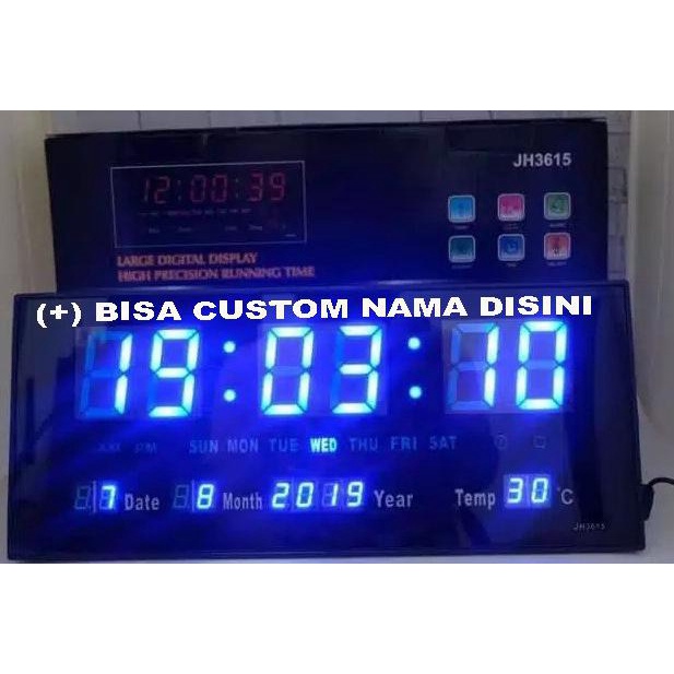 Jual Jam Dinding Digital LED Clock HIJAU/BIRU 36 cm x 15 cm LED JH3615