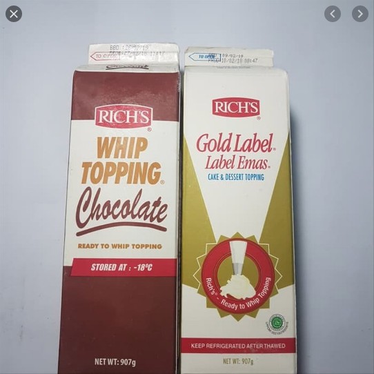 Jual Rich Gold Label Whipping / Rich’s Chocolate Whipping / Non Dairy