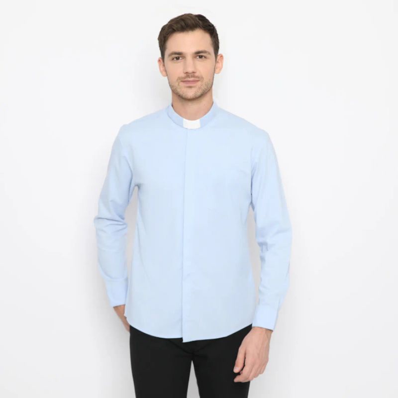 Jual Pendeta Kemeja Collar Telur Asin Polos Cotton Tropical Jos