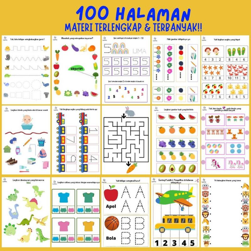 Jual Worksheet anak SD / TK / lembar kerja anak / lembar belajar