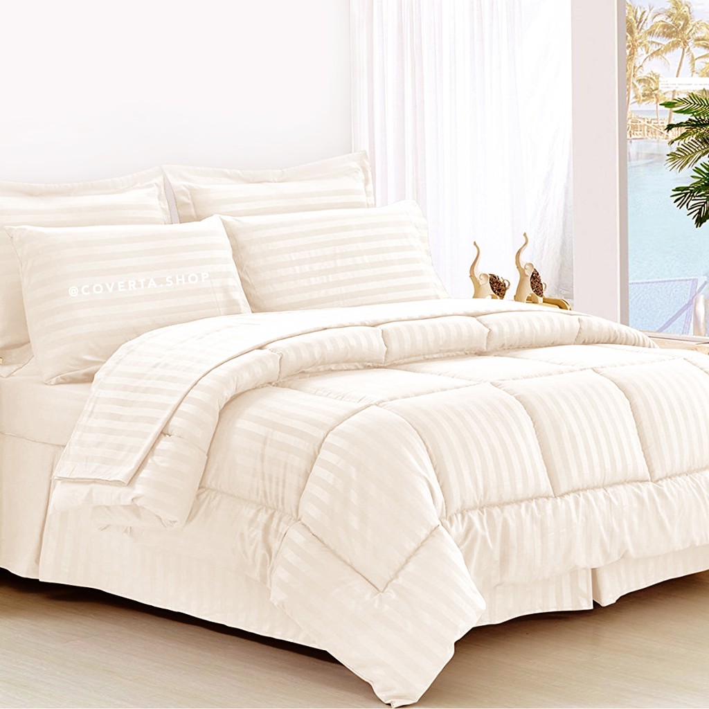 Jual Bed Cover Set Hotel Polos Putih Salur Double 160/180/200x200x30cm Shopee Indonesia