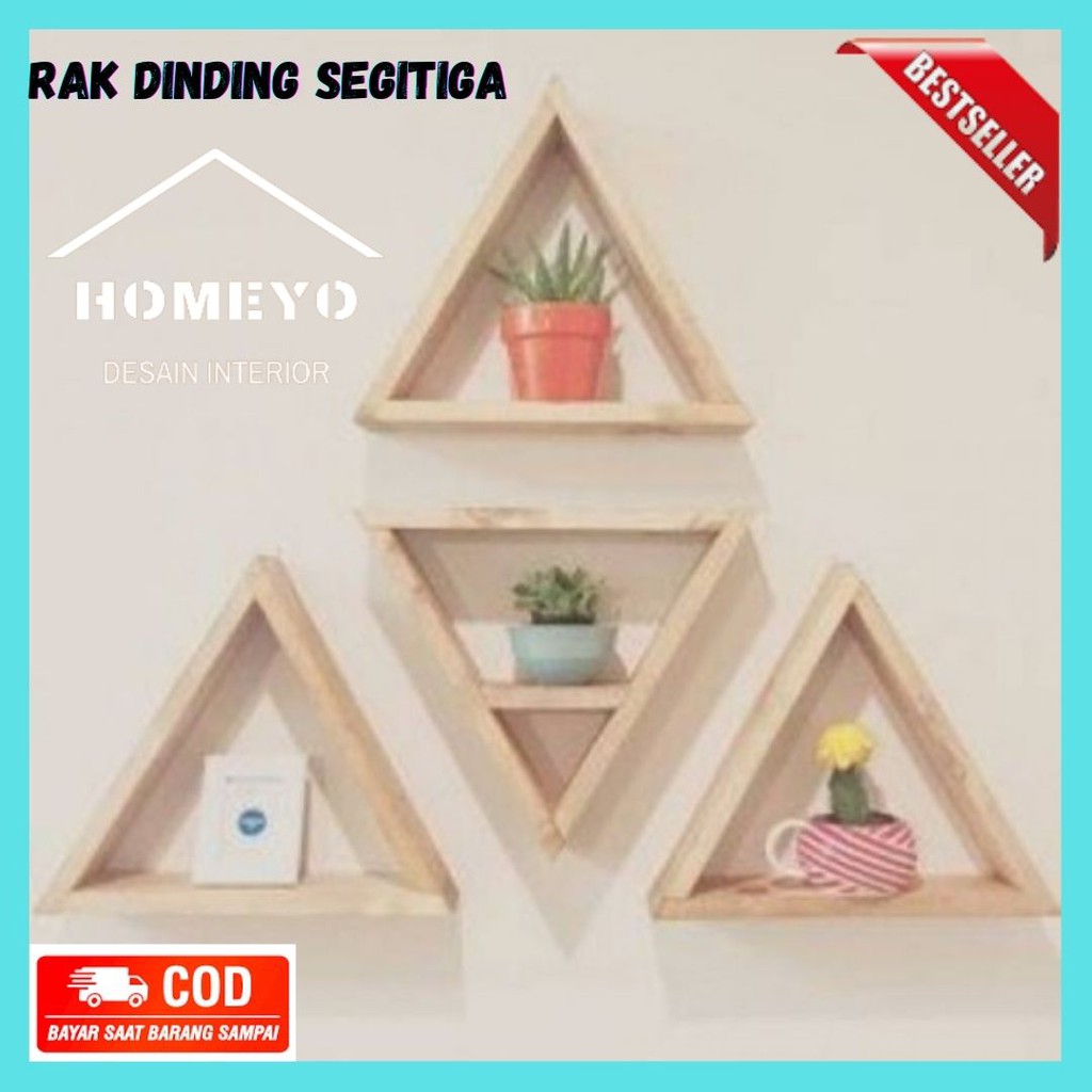 Jual Rak Dinding Kayu Furniture Hiasan Dinding Model Segitiga Murah