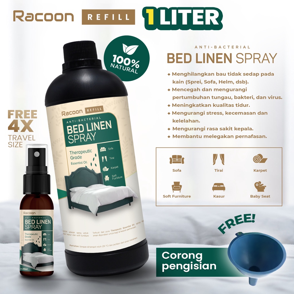 Jual Racoon Bed Linen Spray REFILL 1 LITER Anti Virus & Bakteri