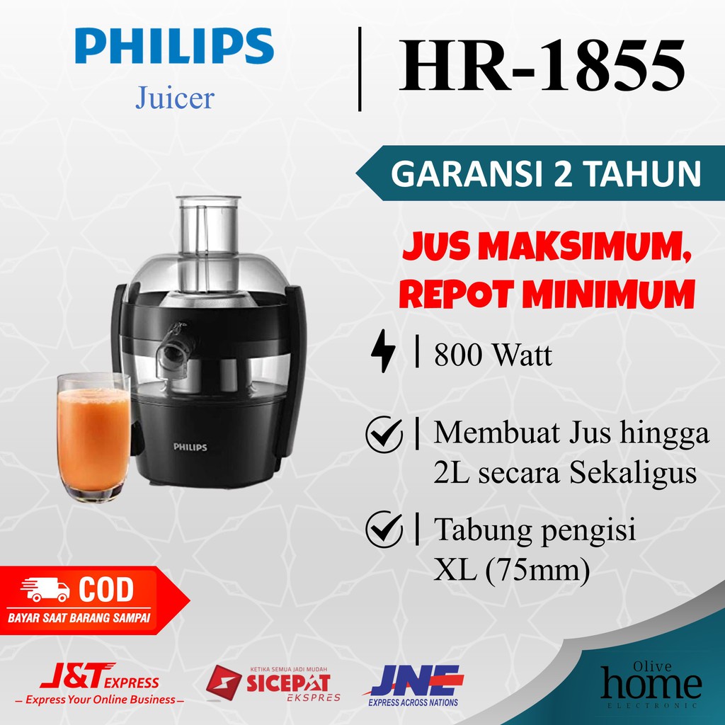 Jual JUICER EXTRACTOR PHILIPS VIVA COLLECTION HR 1855 GARANSI RESMI 2