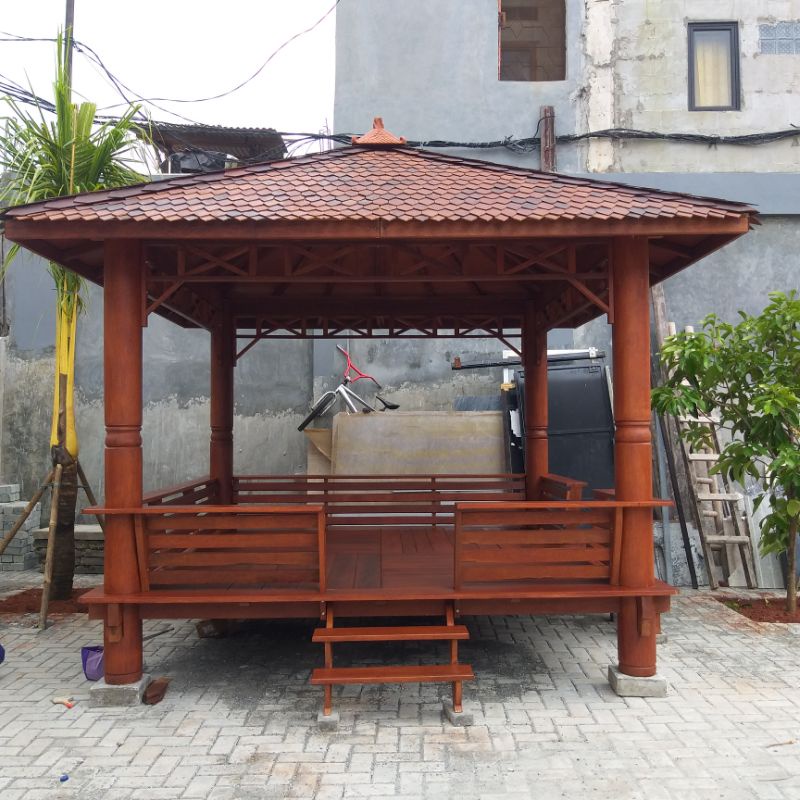 Jual Gazebo Model Terbaru Ukuran 3x3 Meter, Pagar Sandaran Full Tiang