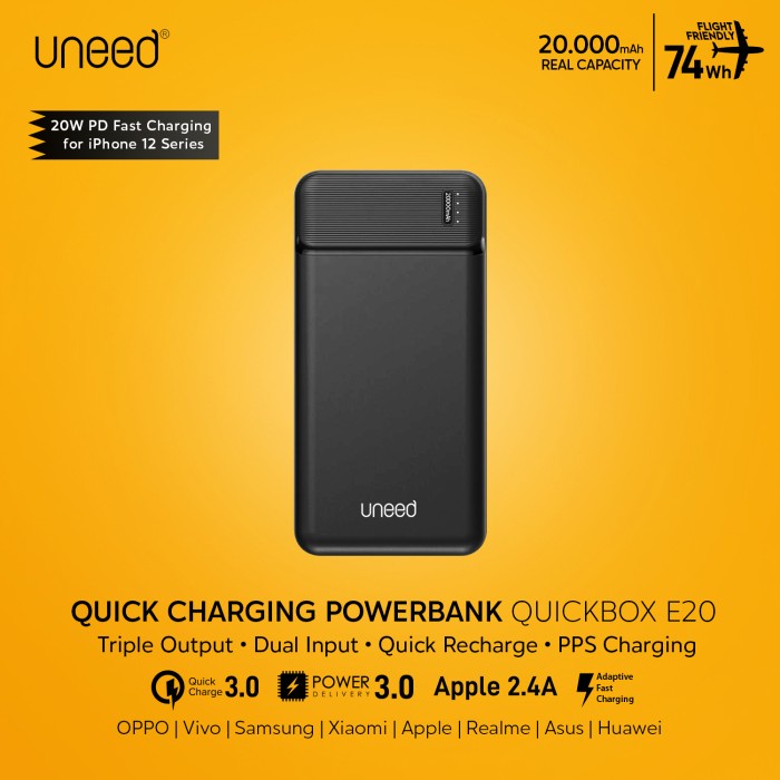 Jual UNEED 20000MAH POWERBANK 20W FAST CHARGING PPS PD QC 3.0 UPB111