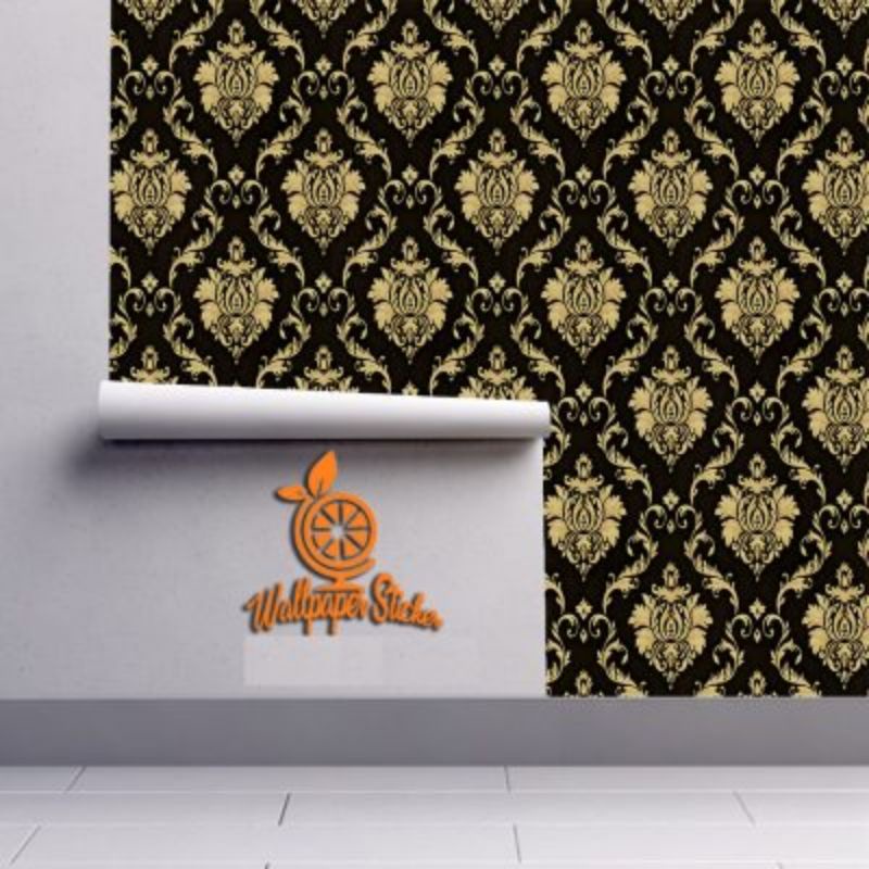 Jual BATIK HITAM KUNING wallpaper sticker dinding motif batik elegan