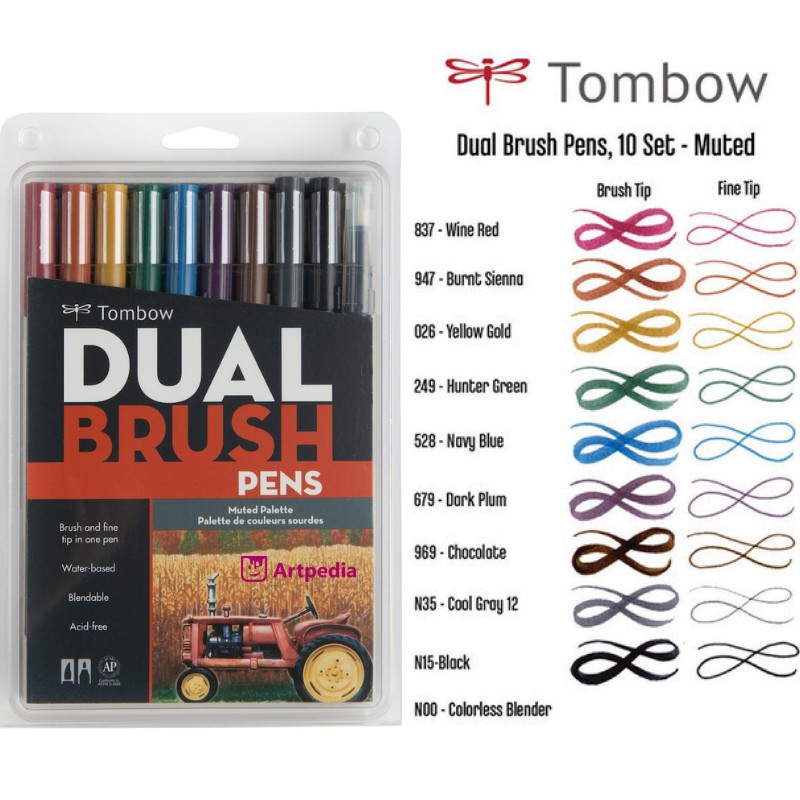 Jual Tombow Dual Brush Pen Set with Blender Muted Palette (Pack of 10