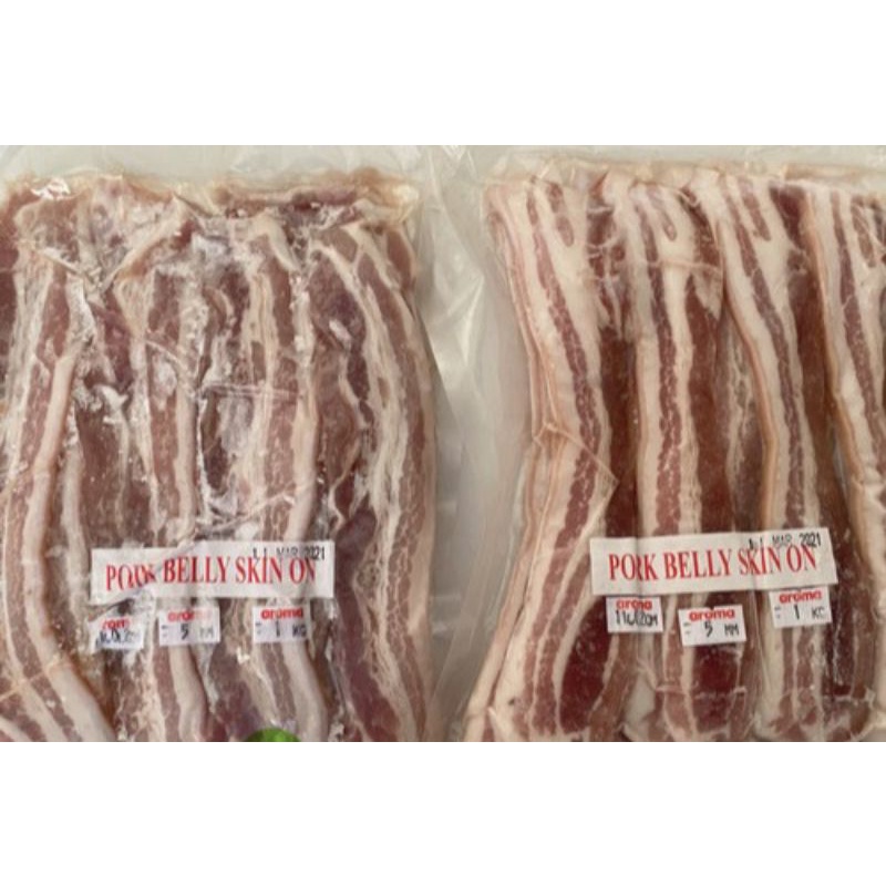 Jual PORK BELLY SKIN ON AROMA / SAMCAN PORK SLICE / SAMGYEOPSAL PACKING