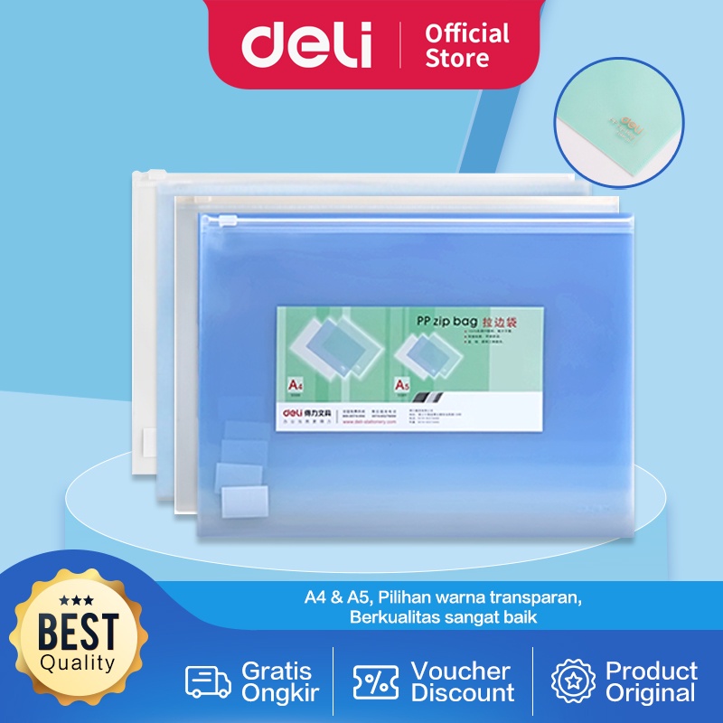 Jual Deli Zipper Storage Bag / Zipper Travel Pouch / Plastik Ziplock A4