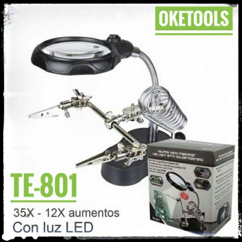 Jual Penjepit Kaca Pembesar Dudukan Solder TE801 Helping Hand