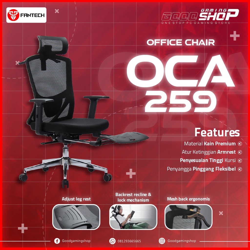 Jual Fantech Oca259 Kursi Kantor Kerja Jaring Premium Office Chair