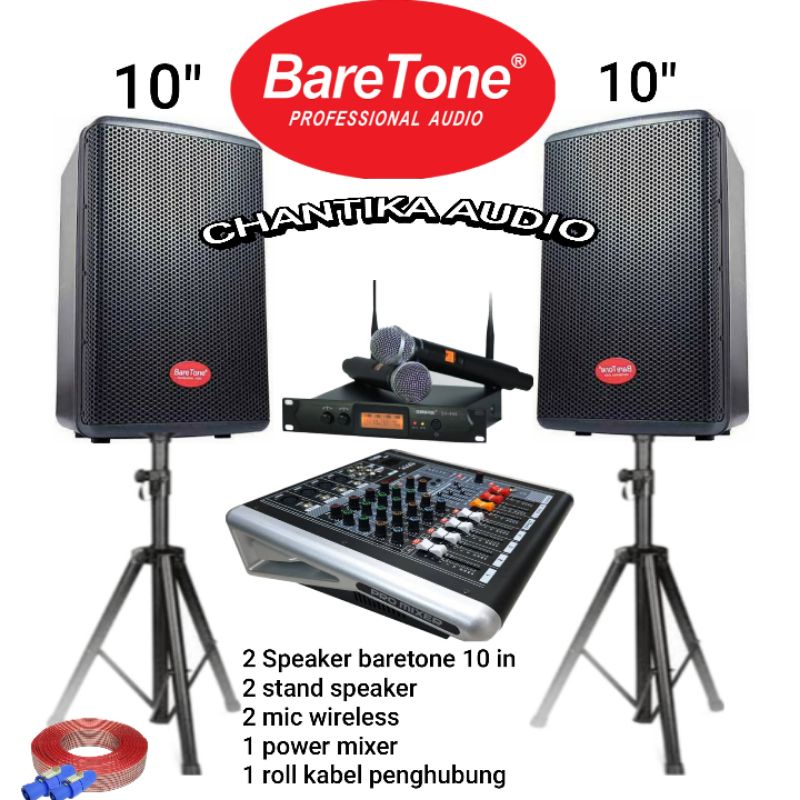 Jual speaker 10 inch pasif Baretone max10hw Power mixer bluetooth 4 chanell original paket