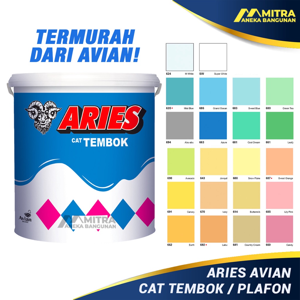 Jual cat tembok aries avian 5 kg /cat tembok murah / cat dinding interior / cat plafon grc