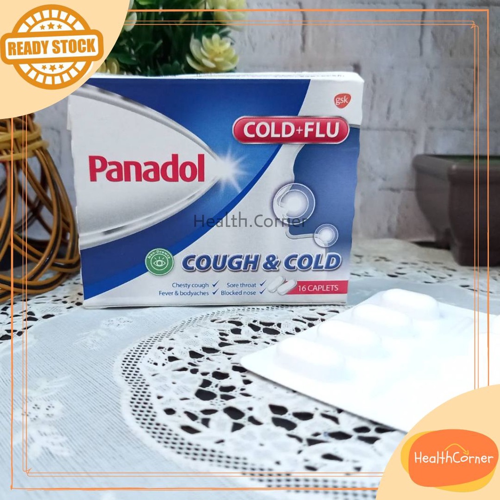 Jual Panadol Cold and Flu Cough & Cold 16 Caplets NonDrowsy / Batuk / Sakit Tenggorokan / Demam