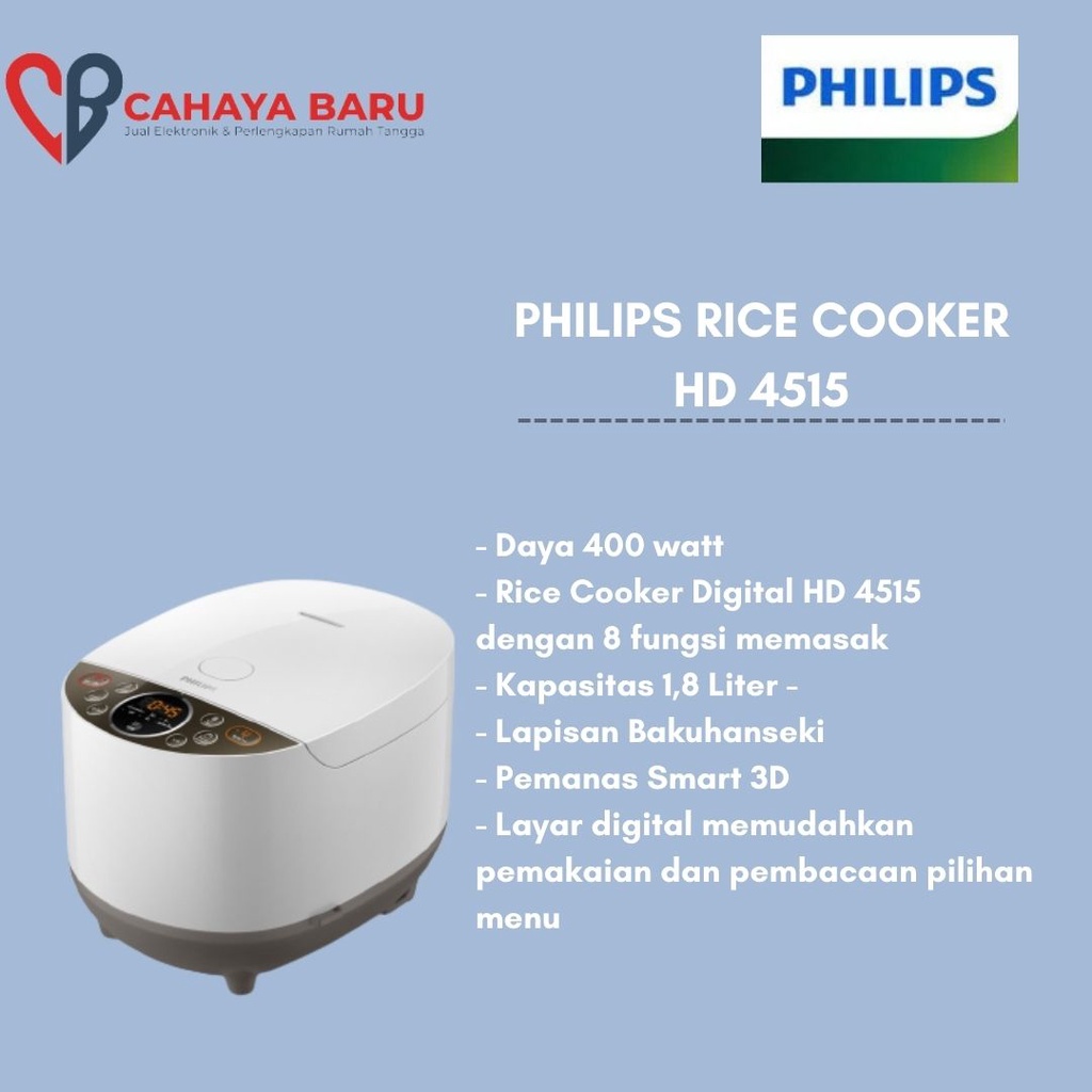 Jual Philips Digital Rice Cooker 1.8L HD4515 garansi resmi Shopee