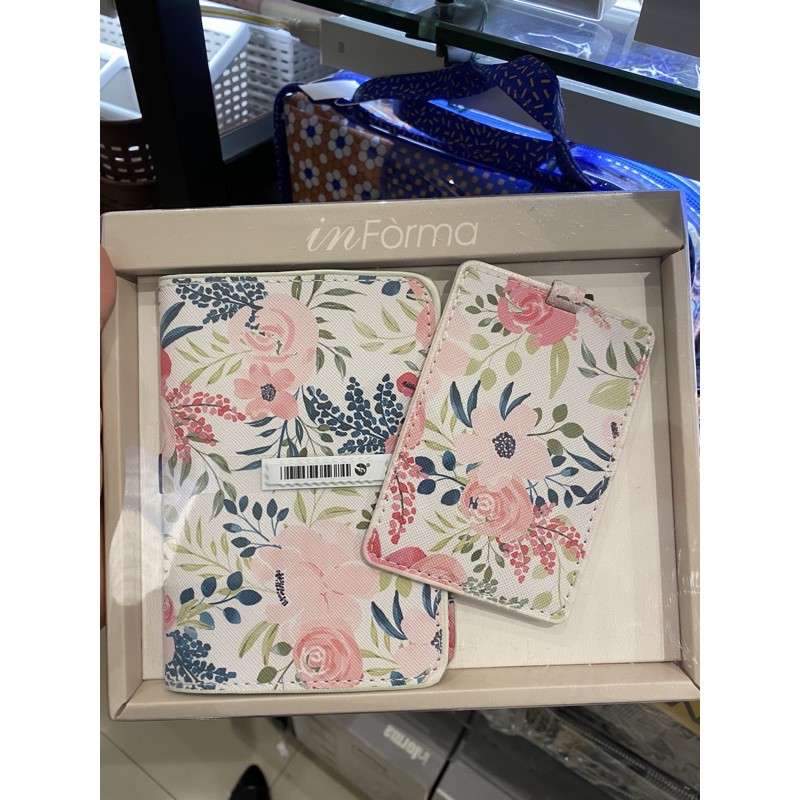 Jual INFORMA PASSPORT COVER + LUGGAGE TAG LEAVES (DOMPET PASSPORT KOPER