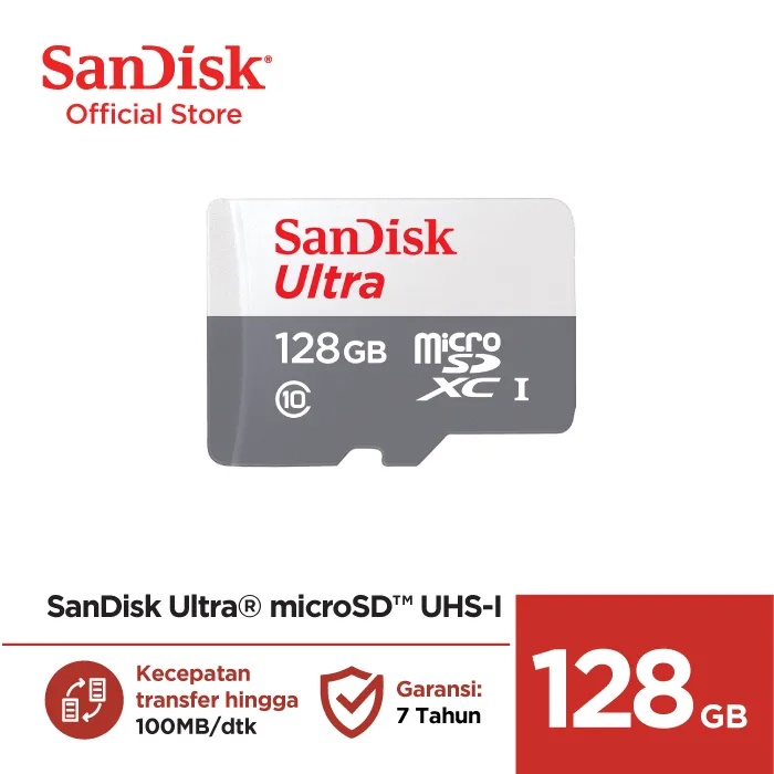 Jual Memori SD Card SanDisk Ultra microSDXC 64GB 128GB C10 UHSI Card 100MB/s Pas Untuk CCTV