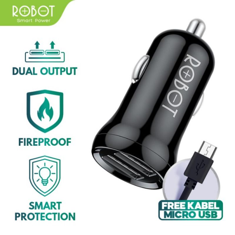 Jual ROBOT RTC07 Saver Car Mobil 2 Port USB 2.4A Free Kabel Micro USB