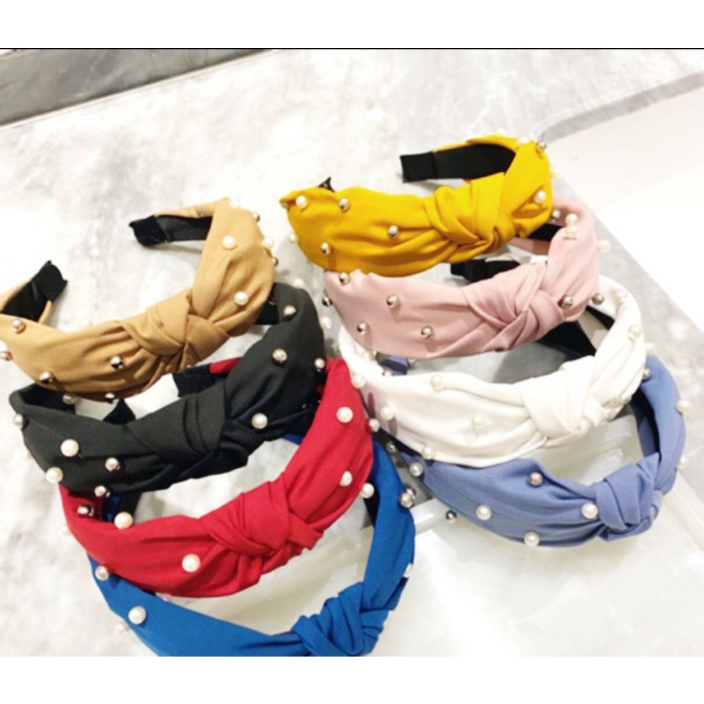 Jual (COD)Bando PREMIUM Bandana Pearl Twist Silang Kain Mutiara Korea Shopee Indonesia