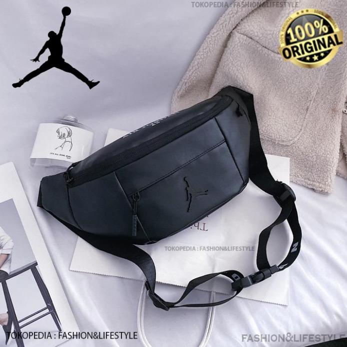 Jual nike air jordan waistbag belt bag logo leather black original