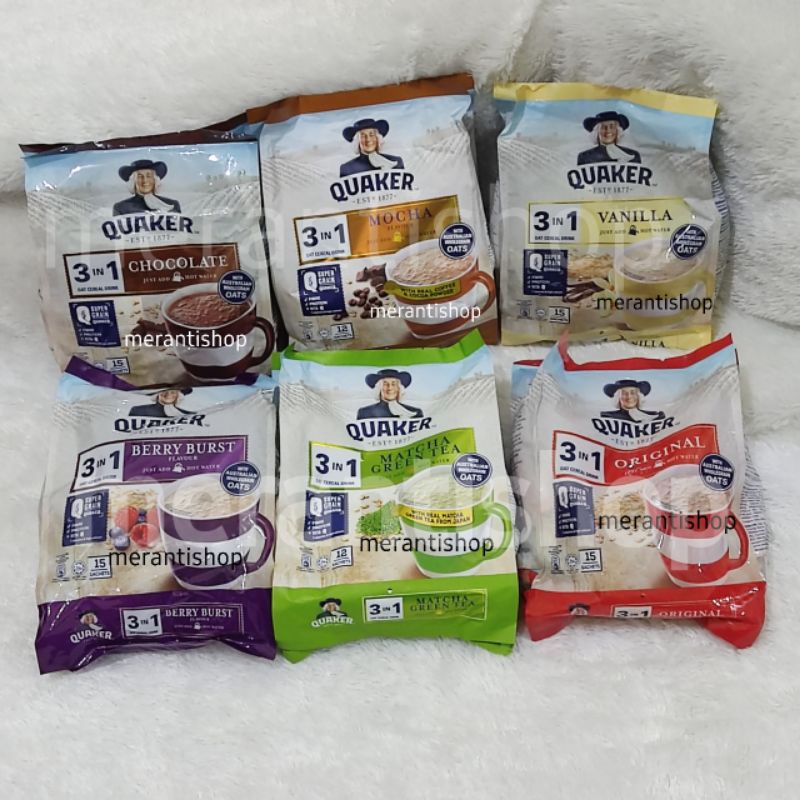 Jual QUAKER OATMEAL 3IN1 MALAYASIA CHOCOLATE / VANILLA / GREENTEA