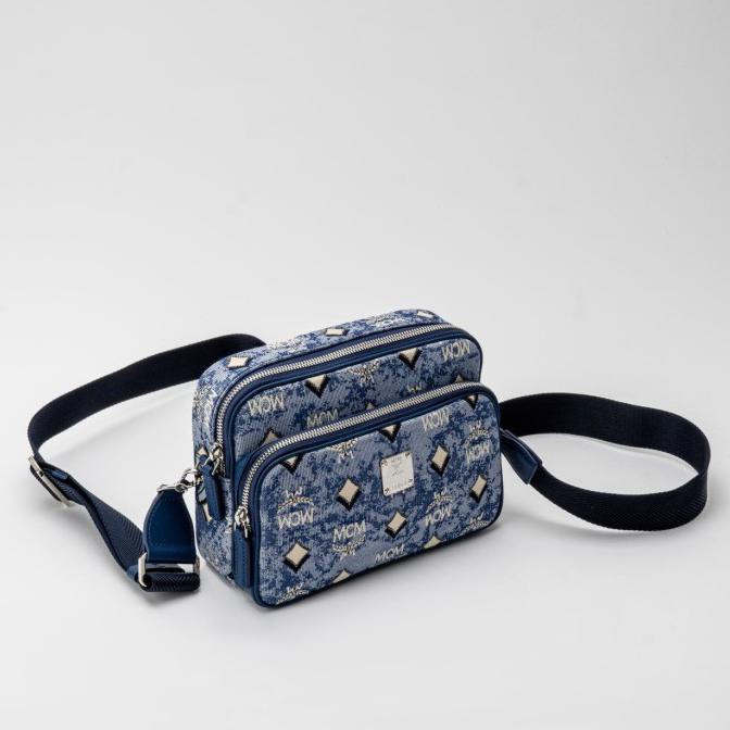 Jual MCM Klassik Small Crossbody Bag in Vintage Jacquard Monogram Blue Shopee Indonesia