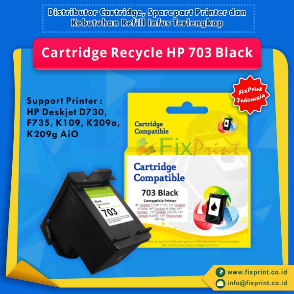 Jual Cartridge Recycle HP 703 Black CD887AA, Tinta Printer HP Deskjet D730 F735 K109 K209a