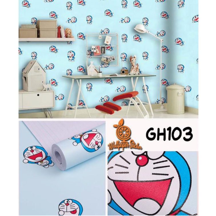 Jual Wallpaper sticker dinding kamar anak doraemon biru polos ukuran 45