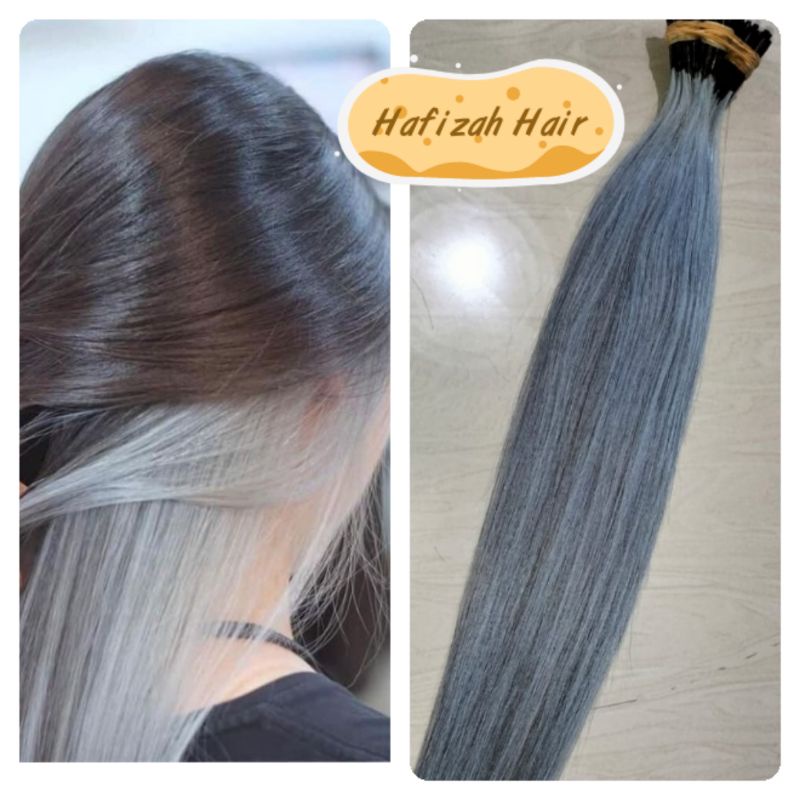 Jual Rambut Sambung Asli Grey 55cm Hair Extension Warna Asli isi 20