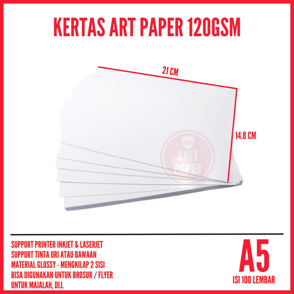 Jual Kertas Art Paper A5 isi 100 lembar / Kertas Brosur A5 Shopee