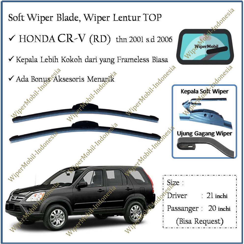 Jual Soft Wiper Blade Honda CRV RD Gen Generasi 2 2001 2002 2003 2004 2005 2006 Shopee Indonesia