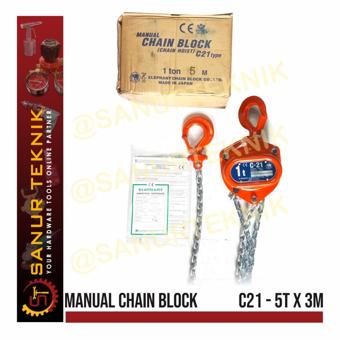 Jual ELEPHANT C21 Manual Chain Block / Katrol / HOIST 5 TON x 3 METER