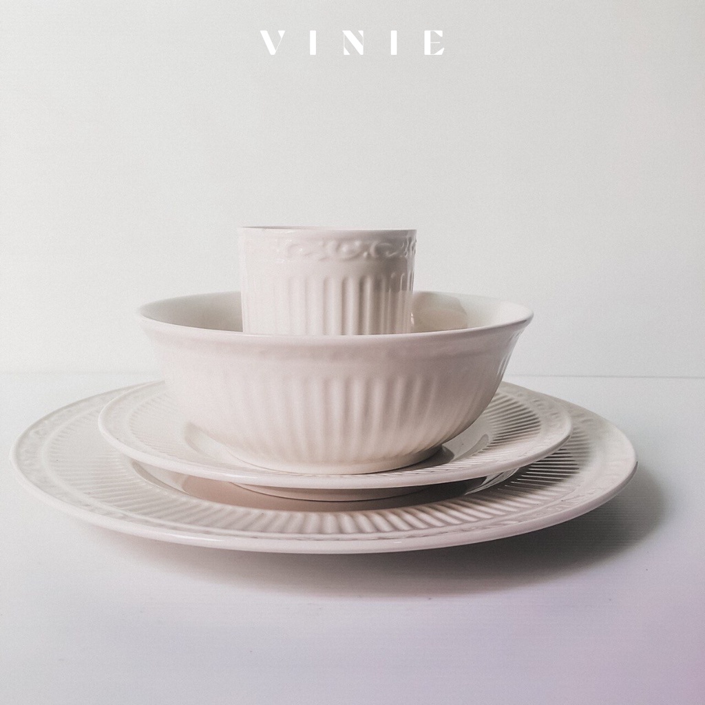Jual Classic White Ceramics Stackable Dinnerware Set Piring Keramik