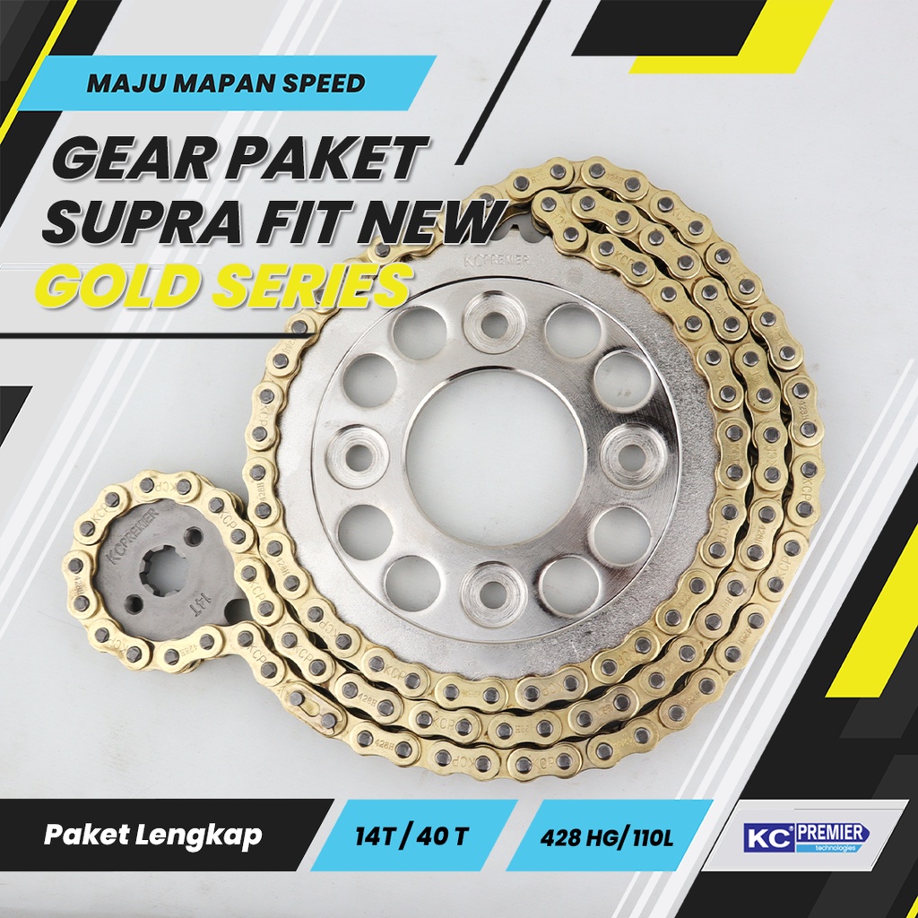 Jual Gear set Supra Fit New 14T/40T 428 HG/108L Type SSS Merk KC Premier ( Gold Series ) Sudah 1